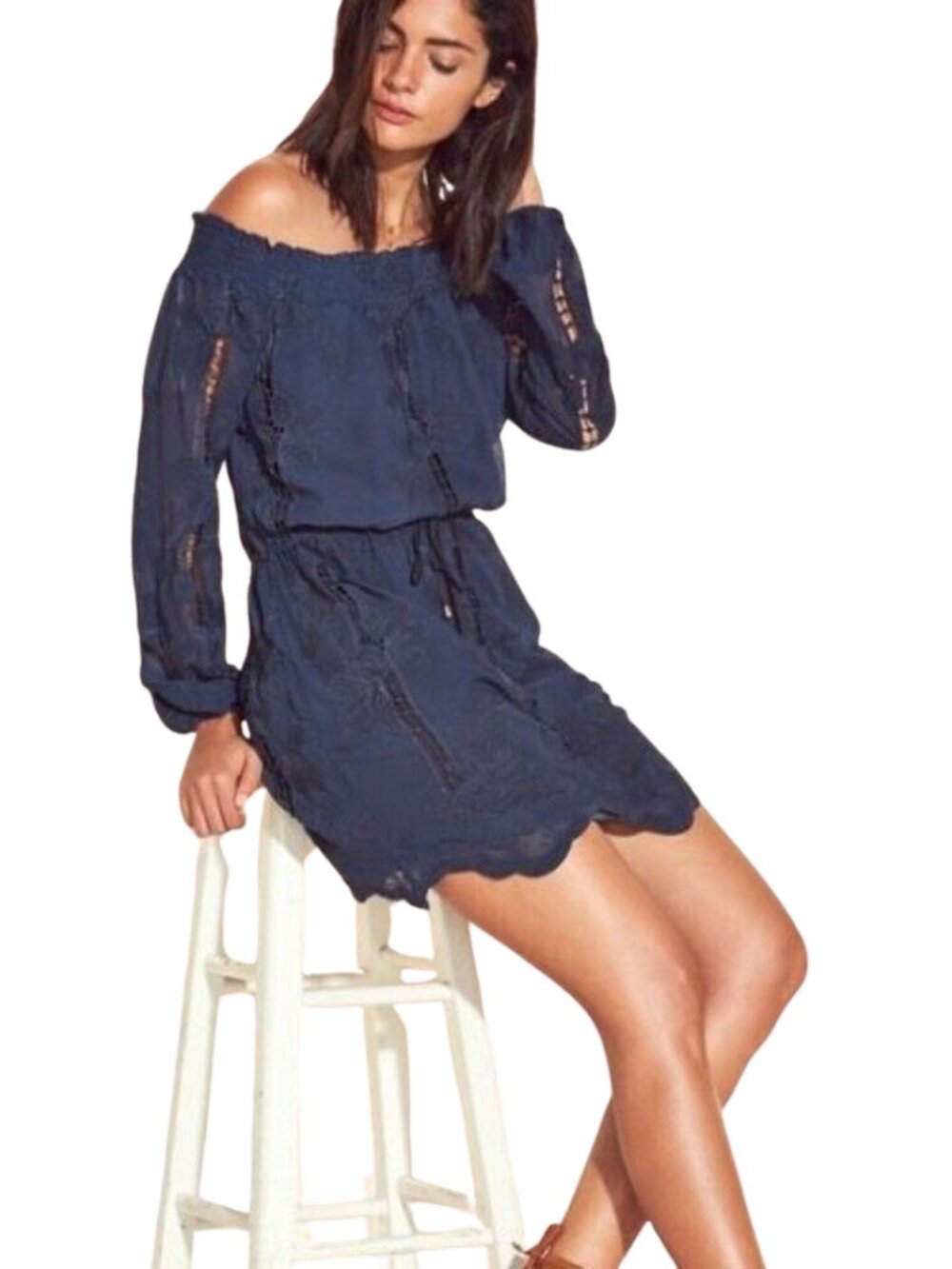 Lovers + Friends Kory Off the Shoulder Lace Mini Dress Women's Small Blue NWOT